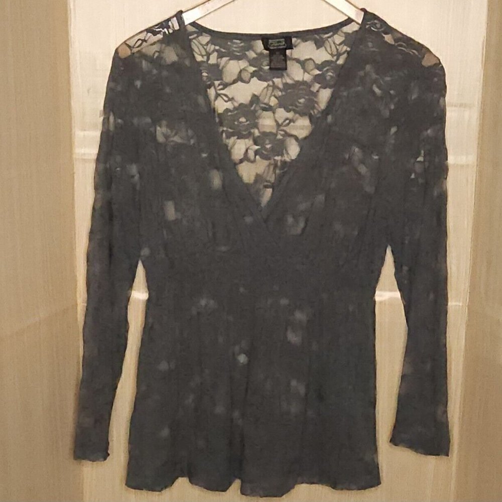 Shannon Ford Plus Grey Sheer Lace Floral Top 3X